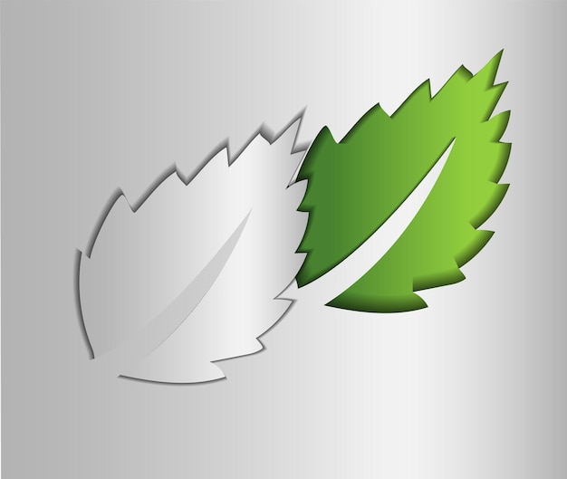 Logotipo verde ecológico sobre un fondo plateado con hojas verdes en estilo de corte de papel El concepto de ecología verde ecología limpia respeto al medio ambiente de productos ecológicos