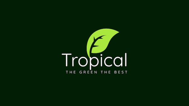 Un logotipo verde para una empresa tropical con una hoja verde