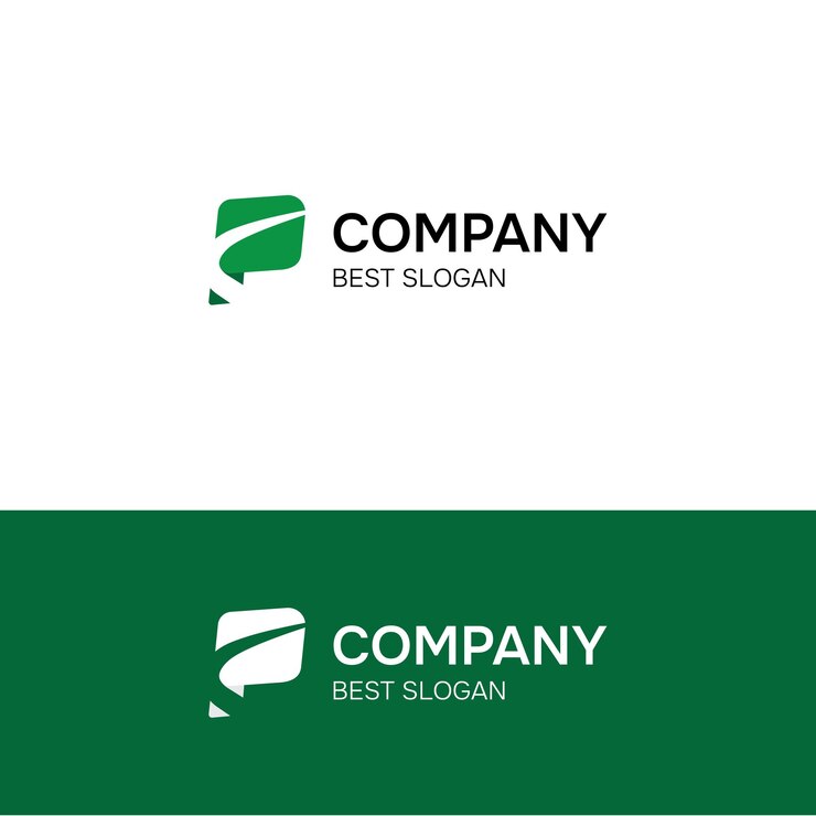 Logotipo verde moderno para una compañía con hoja y burbuja de habla