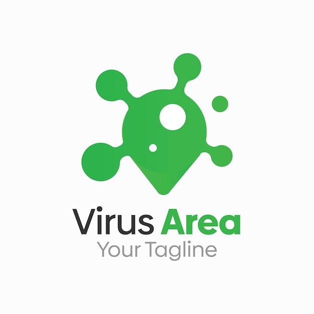 un logotipo verde con un símbolo verde que dice "área de virus"