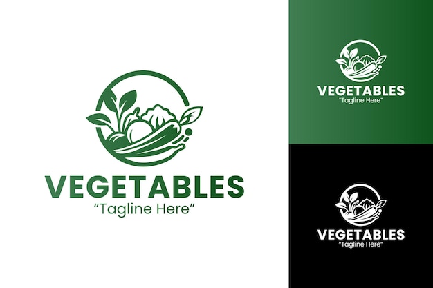 Logotipo de verduras frescas de la granja con paleta verde