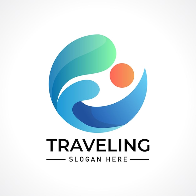 Logotipo viajando con la ola y el sol