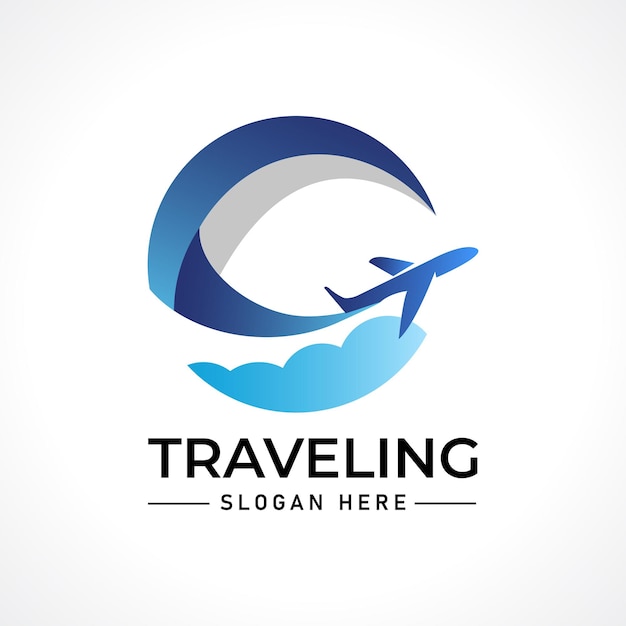 Logotipo Viajar con avión y globo