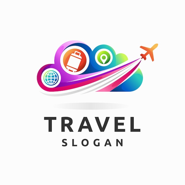 Logotipo de viaje con concepto de nube y avión