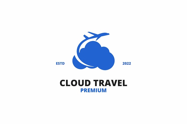 Logotipo de viaje con diseño de avión y nube.