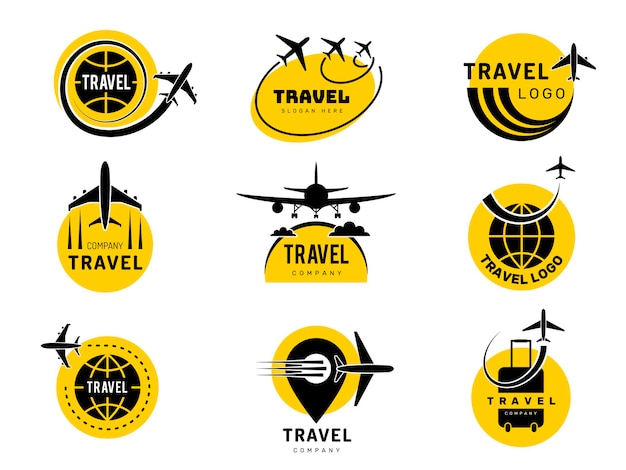 Logotipo de viaje Identidad del concepto mundial de aventura y exploración para agencia turística logotipo de viaje aéreo plantillas vectoriales recientes Ilustración del diseño del logotipo de viajes y aventuras