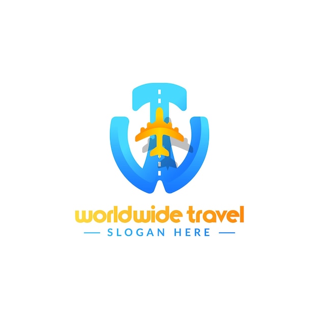 Logotipo de viaje con letra w y t