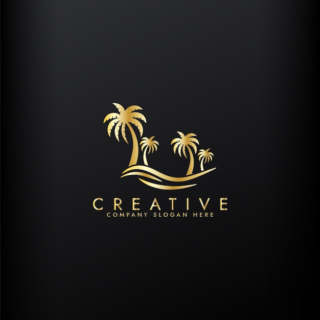 El logotipo de viaje de palma Wave Beach Palm diseño de icono de combinación de ilustración vectorial