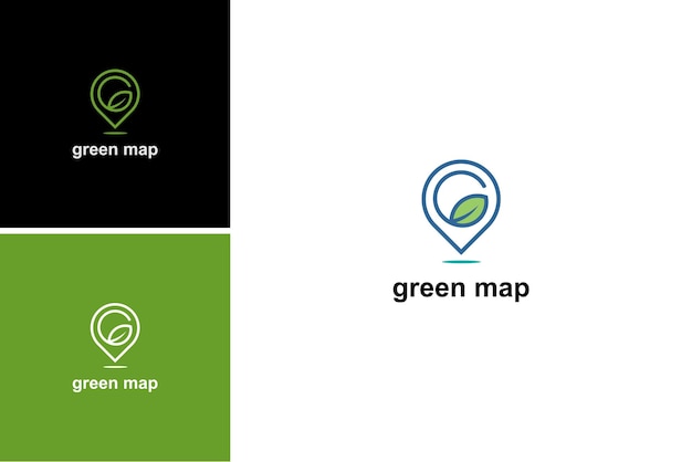 logotipo de viaje verde con vector de ubicación de hoja