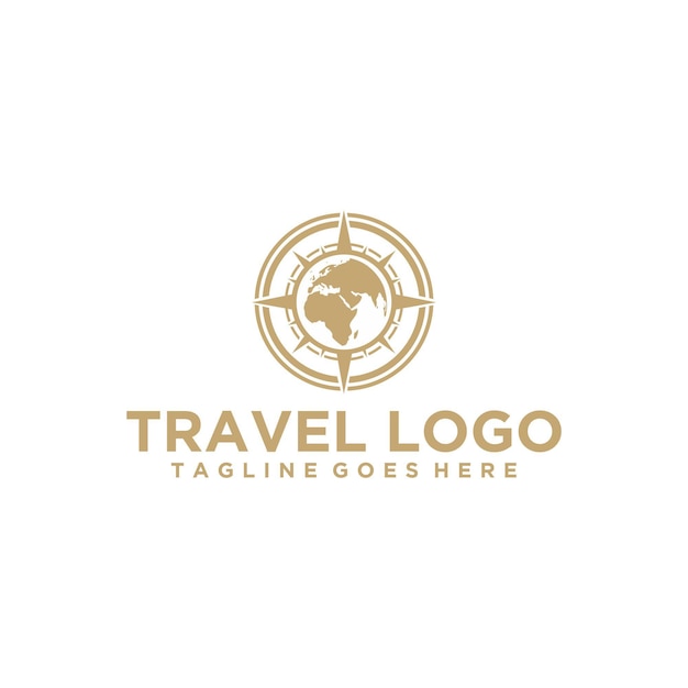 Logotipo de viajes de lujo con globo y brújula