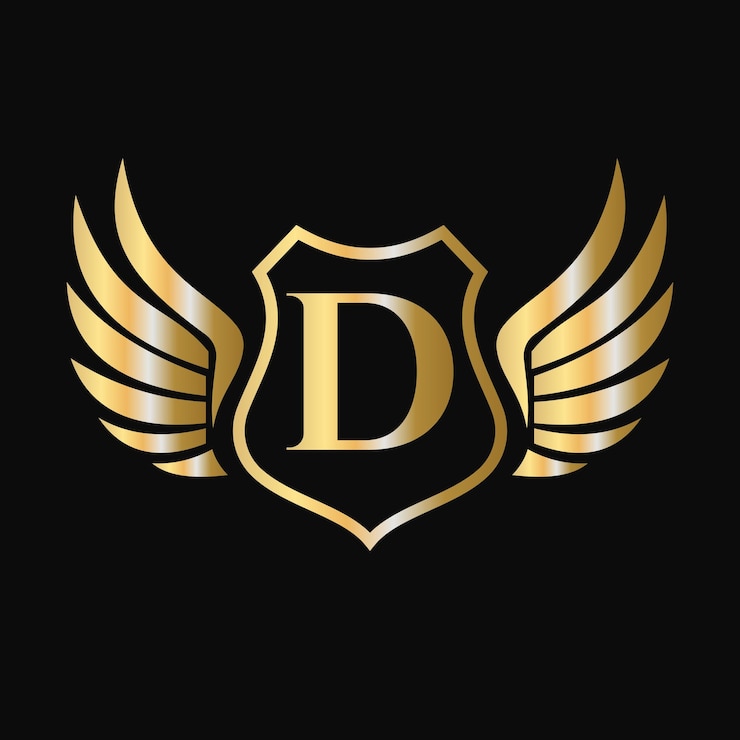 Vector logotipo de la victoria en la letra d con el símbolo del escudo y el logotipo del transporte