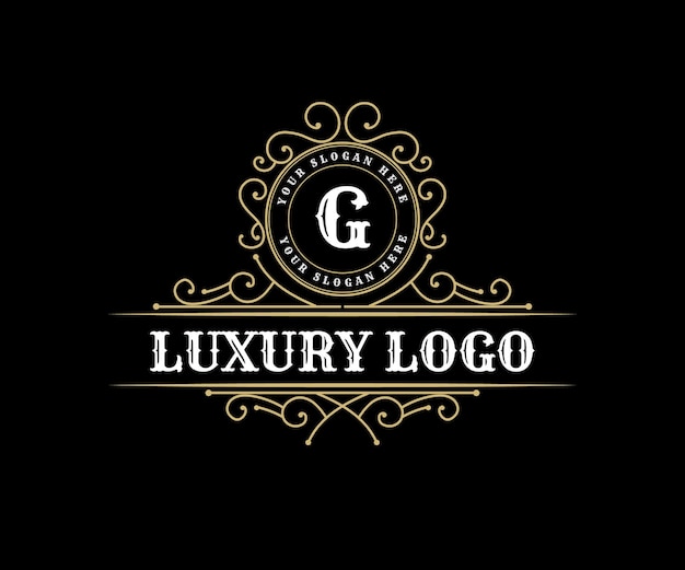 Vector logotipo victoriano de lujo retro antiguo con marco ornamental