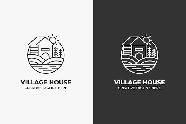 Vector logotipo de village farmhouse monoline