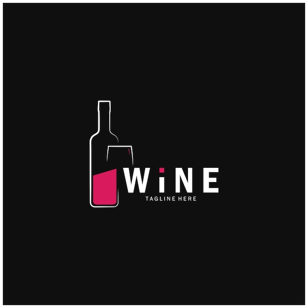 Logotipo del vino con copas y botellas de vino para discotecas, bares, cafeterías y tiendas de vino