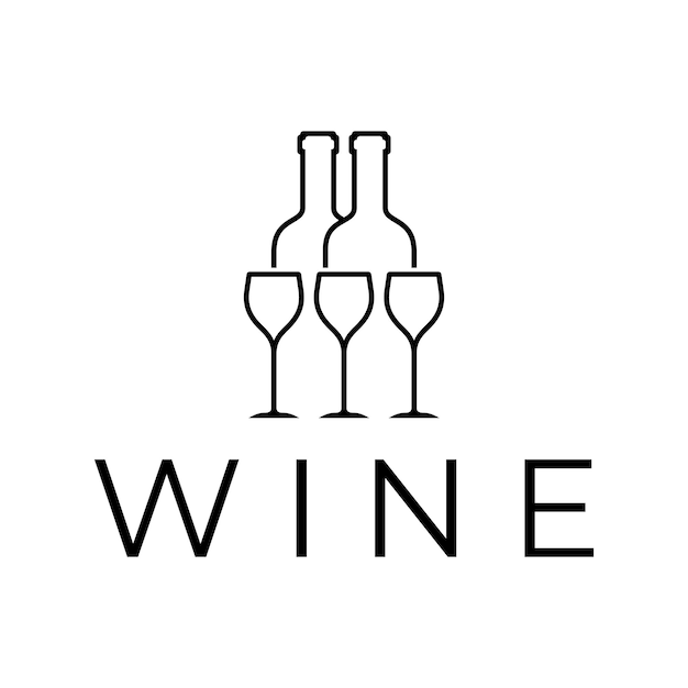 Logotipo del vino con copas y botellas de vino para discotecas, bares, cafeterías y tiendas de vino
