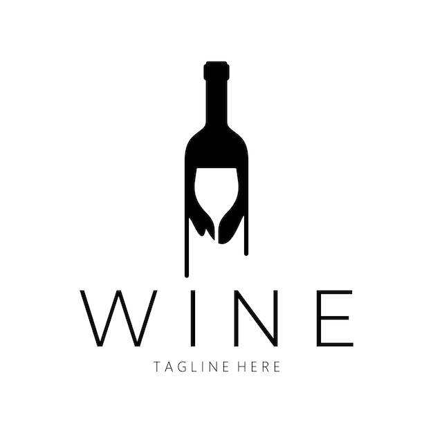 Logotipo del vino con copas y botellas de vino para discotecas, bares, cafeterías y tiendas de vino