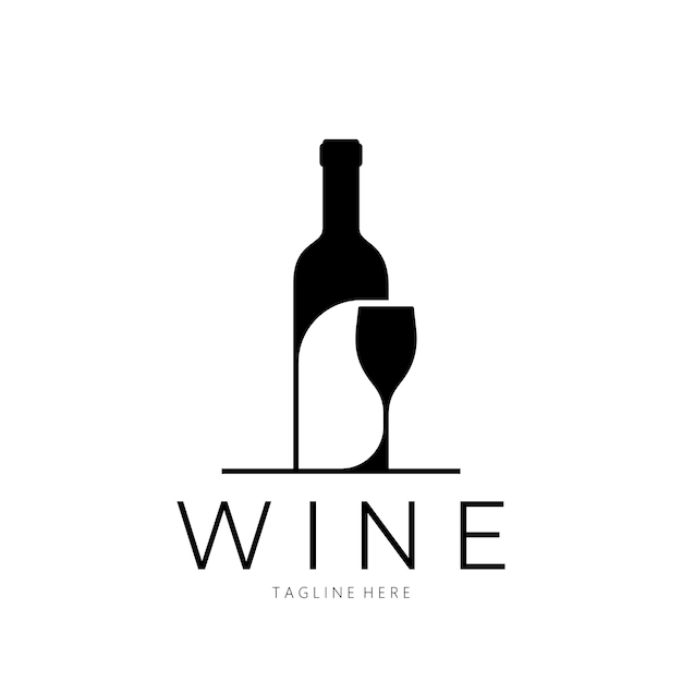 Logotipo del vino con copas y botellas de vino para discotecas, bares, cafeterías y tiendas de vino