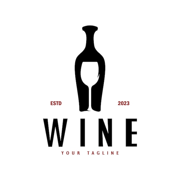Logotipo del vino con copas y botellas de vino para discotecas, bares, cafeterías y tiendas de vino