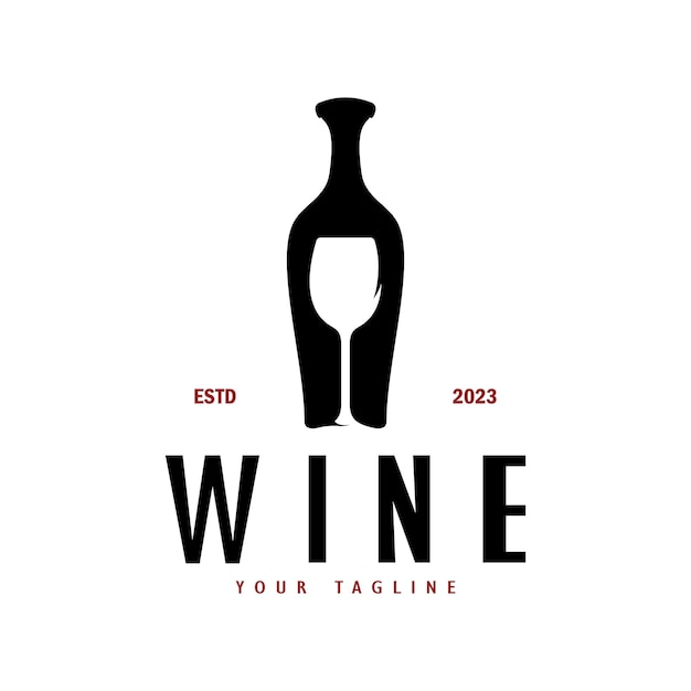 Vector logotipo del vino con copas y botellas de vino para discotecas, bares, cafeterías y tiendas de vino