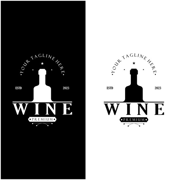 Logotipo de vino con copas de vino y botellas para discotecas, bares, cafeterías y vinotecas.