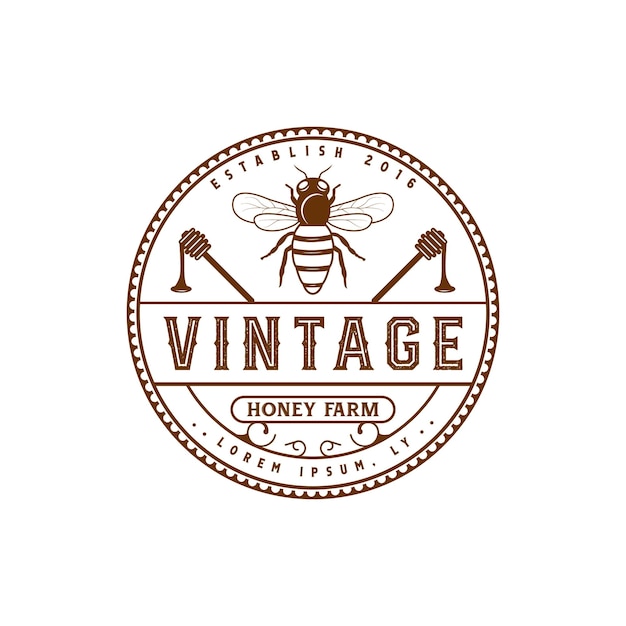 Logotipo vintage de abeja o granja de abejas