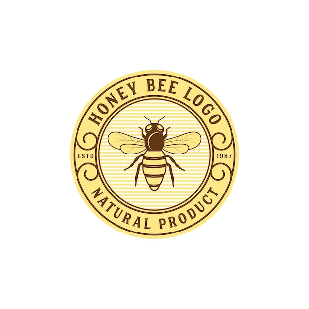 Logotipo vintage de abeja o granja de abejas