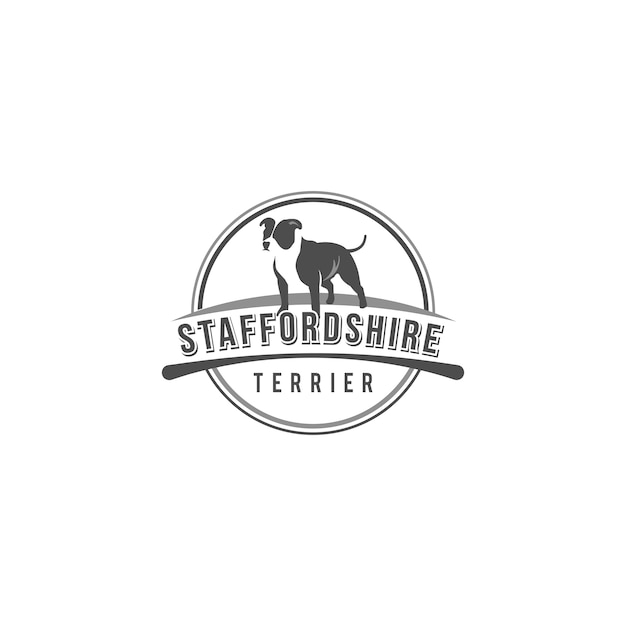 Logotipo vintage american staffordshire terrier de un fondo blanco