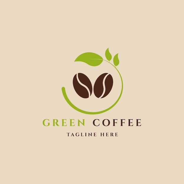 Logotipo vintage de café verde con diseño de ilustración de vector de hoja