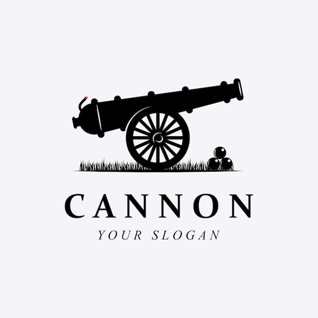 Logotipo vintage de cañón creativo con plantilla de eslogan