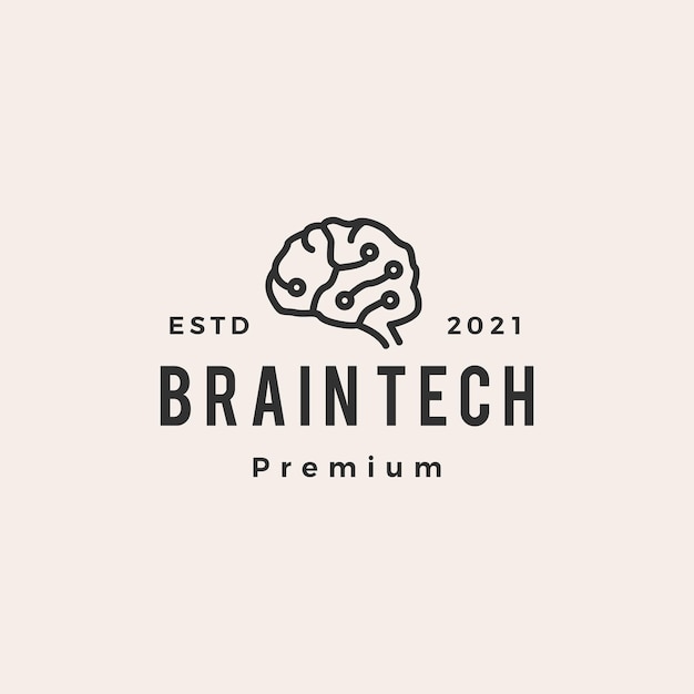 Logotipo vintage de cerebro tech hipster