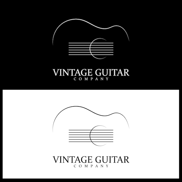 Logotipo vintage de guitarra y plantilla vectorial