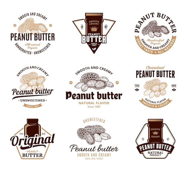 El logotipo vintage de la mantequilla de maní de Vector
