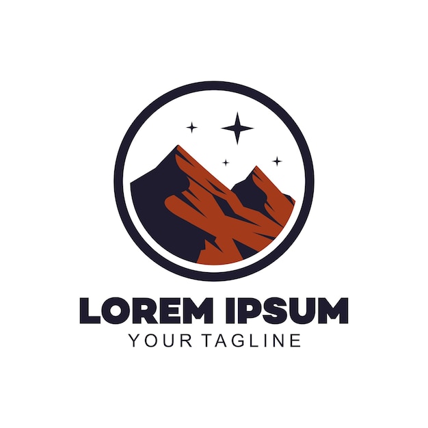 Logotipo vintage de montaña con estrella en la parte superior para fotografía de paisaje logotipo icónico adecuado para empresas relacionadas con la producción de películas