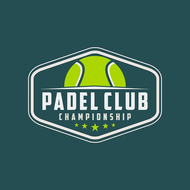 Logotipo vintage de Paddle Tennis, logotipo del club de pádel, raqueta de pádel y logotipo de pelota, vector de icono