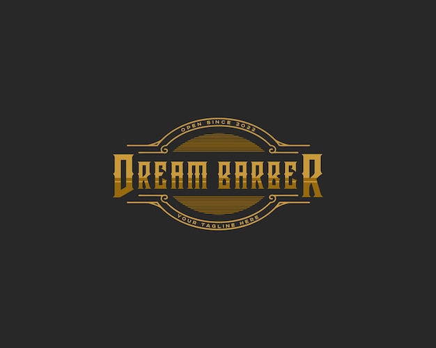 Logotipo Vintage Peluquería Oro Tallado
