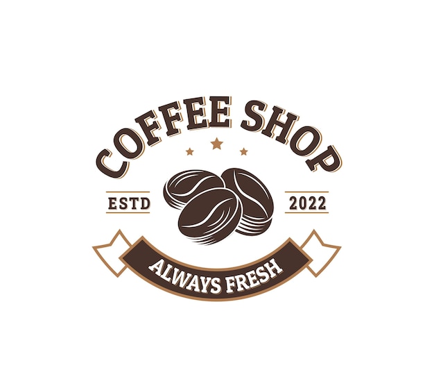 Logotipo vintage retro de Coffee Beans y cafetería clásica