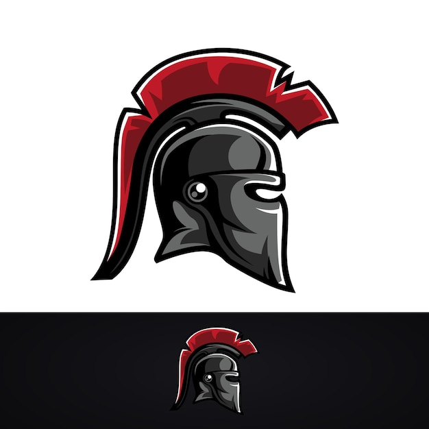 Logotipo de vista lateral con casco de cabeza de gladiador espartano