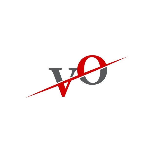Logotipo VO minimalista con línea diagonal dinámica