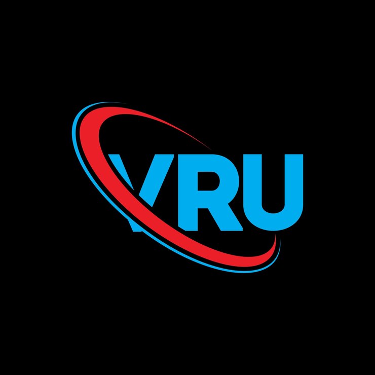Vector el logotipo de vru, la letra vru, el diseño del logotipo de la carta vru, las iniciales del logotipo vru vinculadas con un círculo y un monograma en mayúscula, el logotipo del tipo vru para el negocio tecnológico y la marca inmobiliaria.