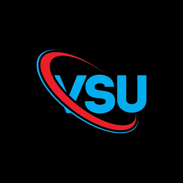 El logotipo de VSU, la letra VSU, el diseño del logotipo de las iniciales VSU, vinculado con un círculo y un monograma en mayúsculas, el logotipo de la tipografía VSU para el negocio tecnológico y la marca inmobiliaria.