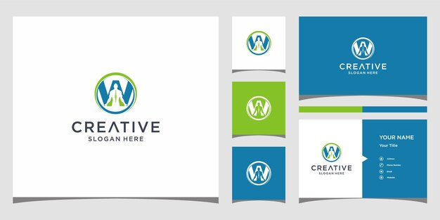 Logotipo W para fisioterapia saludable con plantilla de tarjeta de visita