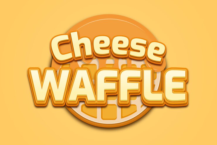Vector logotipo de waffle de queso con efecto de texto editable