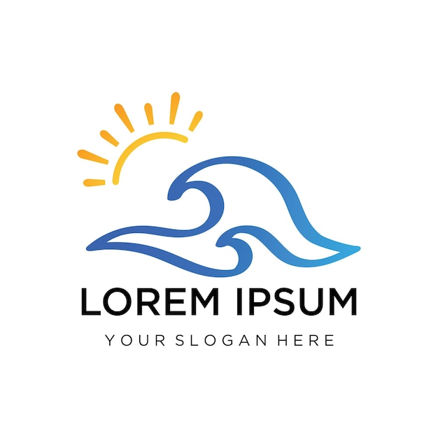 Logotipo WAVE Logotipo de color azul Imagen de agua que fluye la superficie del mar, el océano y el río