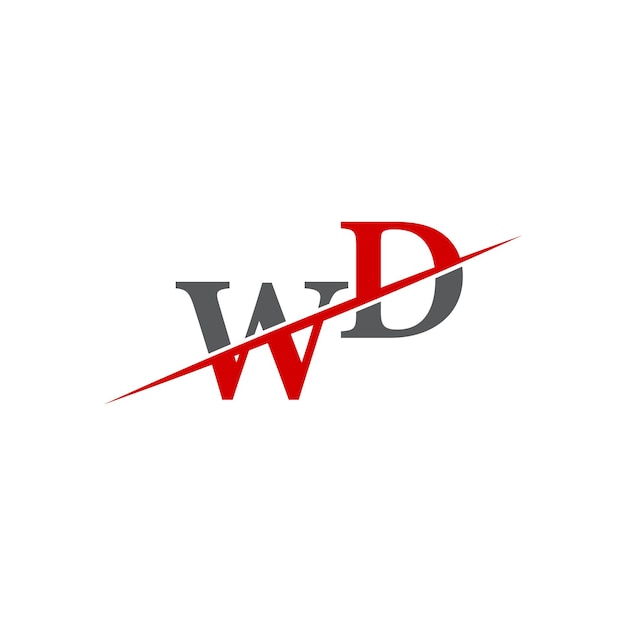 Logotipo WD minimalista con línea diagonal dinámica