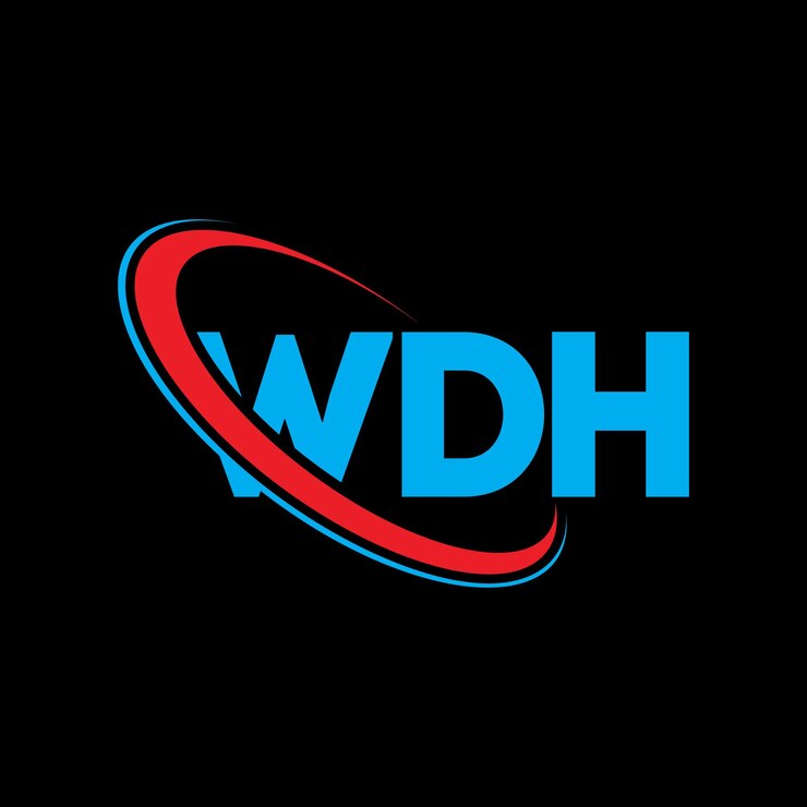 Vector logotipo wdh wdh letra wdh letra diseño del logotipo iniciales wdh logotipo vinculado con círculo y mayúscula monograma logotipo wdh tipografía para negocios de tecnología y marca inmobiliaria