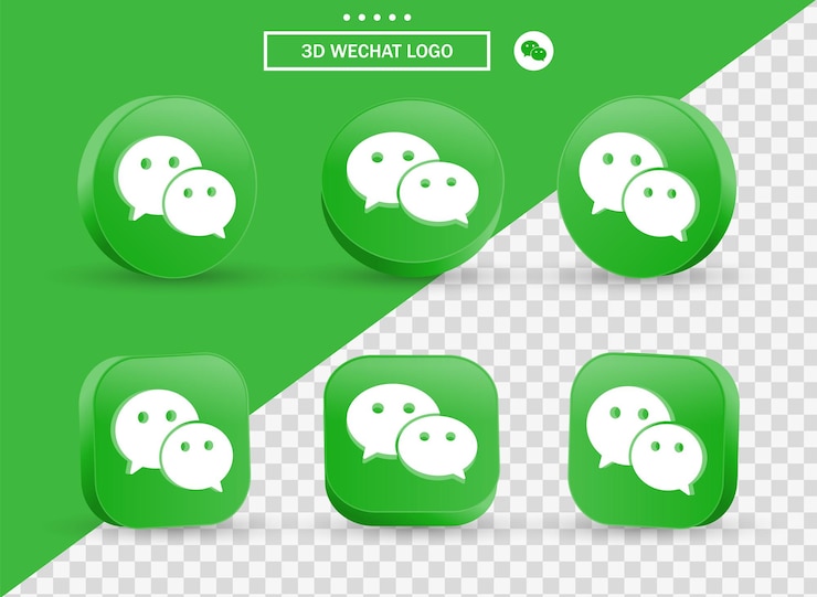 Vector logotipo de wechat 3d en círculo y cuadrado de estilo moderno para logotipos de iconos de redes sociales