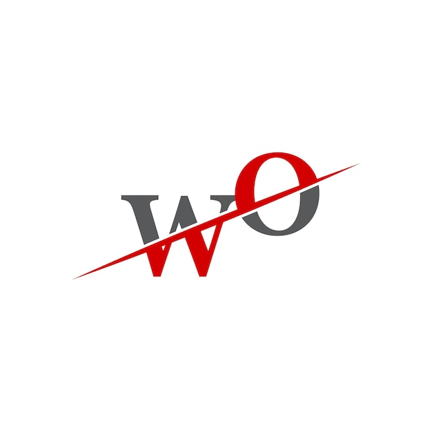 Logotipo WO minimalista con línea diagonal dinámica