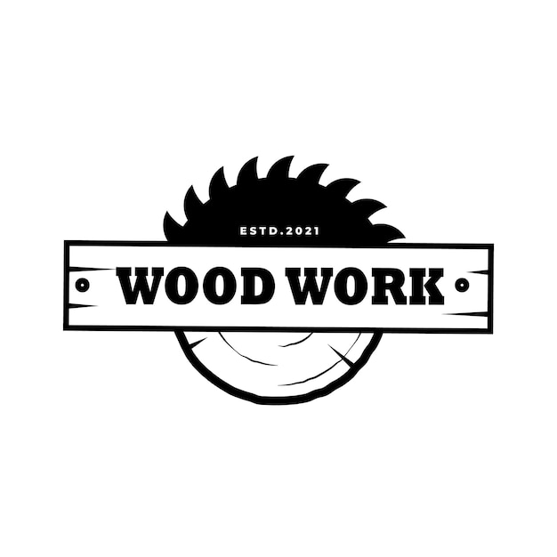 Vector logotipo de wood industries company con el concepto de sierras y carpintería y estilo clásico y vintage