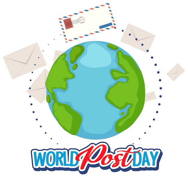 Logotipo de word del día mundial del correo con globo terráqueo