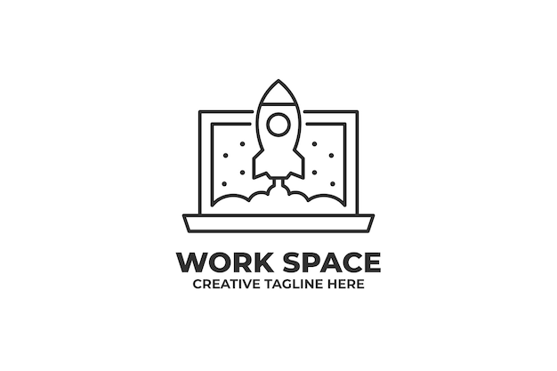 Logotipo de work space rocket launch monoline